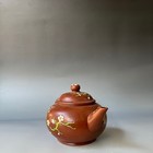 Vintage Yixing Teapot Oriental Lovely Sculpted Carved Relief Modeled Embellished