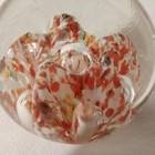 Vintage Art Glass Paperweight Orange   White Flowers 1970s
