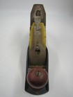 Vtg Stanley Bench Plane Blue Yellow Wood 2 In Steel Blade Hand Tool Woodworking