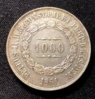 1861 Brazil Silver 1000 Reis Coin  Enn Coins