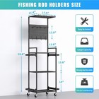 Fishing Rod Holder Rack For 12 Rods Rolling Tackle Storage Cart Garage Organizer