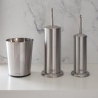 Stainless Steel Bathroom Trash Can Toilet Brush Plunger Set 3 Piece Accessories