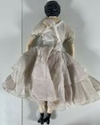 Porcelain Doll Antique Vintage 21  Tall Black Hair Beige Porcelein Layered Dress