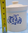 Pfaltzgraff Yorktowne Tea Canister W  Lid Blue Script Stoneware Usa