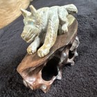 Carved Wolf Fetish With Wooden Base Stand  The Late Joshua Mecale  Sig Jm Onpaws