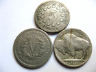 1867 Shield 1883 Liberty V 1920 Indian  Buffalo 5c Nickels   Lot Of 3    443  L2