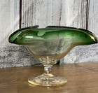 Vintage Mid Century Modern Murano Style Art Glass Centerpiece Green Clear Bowl