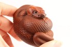 Rare Chinese Boxwood Handmade Snake Figure Statue Collectable Hand Piece Netsuke