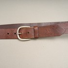 Brown Leather Belt Womens Sz M Nickel Buckle 1 5  Wide Floral Tooled India