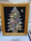 Vintage Jewelry Christmas Tree Picture Art 13  X 10  Folk Art Framed