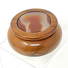 Hand Crafted Wood Trinket Box With Agate Stone Inlay Lid Artisan Made In Brazil