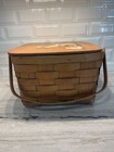 Basketville Wooden Handpainted Sewing Basket Wooden Woven Grandmother Vintage
