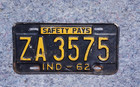 1962 Indiana License Plate