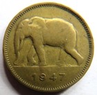 1947 Belgian Congo 2 Francs Coin