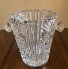 Vtg Crystal Brilliant Cut Ice Bucket  Double Handles Scalloped Top 6in Tall