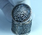 Estate Antique Sterling Silver Repousse Ring Pill Box Signed Hf High Relief