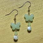 Light Green Butterfly Dangle Earrings Beaded Glass Stainless Steel Nature Theme