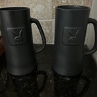 Vintage Playboy Club Beer Mug Glass Tankard 16oz Set Of 2 Black Man Cave Mint