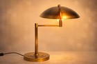 Italian 1950s Large Heavy Mid Century Modern Brass Desk Lamp Dome Shade Adjust