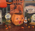 Primitive Antique Vtg Style Halloween Paper Mache Jack-o-lantern Pumpkin Bucket