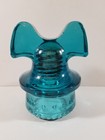 Great Vtg Hemingray-60 Blue Mouse Ears Glass Insulator Nice Color Teal Blue Aqua