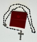 Vtg Sterling Silver Black Glass Beaded Rosary Cross Marked  roma Italy  W  Case