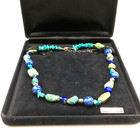 Shube Dakota West Chunky Turquoise Lapis Lazuli Sterling Silver Necklace 16-19   