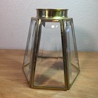 Mcm Brass Beveled Clear Glass 5  Hexagon Lamp Shade Light Fixture Globe