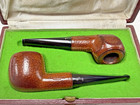 Longchamp Unique Shape Set - Oval Stummel   6 Panel  Leather Clad Pipes Both Exc