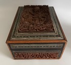 Antique Anglo Indian Hand Carved Sandalwood Trinket Box With inlay