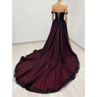 Gothic Wedding Dresses Off Shoulder Flowers Applique Black Burgundy A Line Gowns