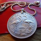1966 Bahamas Silver Flamingo Coin Pendant On A 28  Rope Chain 41mm With Box