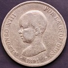 Spain - 5 Pesetas 1891 - Alfonso Xiii  Silver Km 689 Rn26
