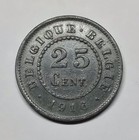 Wwi Germany Occupied Belgium 25 Centimes Coin 1916 Lion Motif         