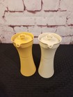 Vintage Tupperware 1246-14 Salad Dressing Cruets With Lids And Labels Gold Beige