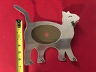 Brushed Stainless Steel Cat Shaped Picture Frame Dangling Fish Charm Easel Back