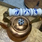 Vintage Copper   Brass Tea Pot With Porcelain Handles Made In Holland 9  Tall 