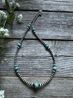 Southwestern Sterling Silver Turquoise 4mm Pearls Bead Necklace  22 Inch  Gift