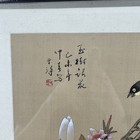 Vintage 16   x 19    Japanese Art Birds And Flowers On Branch Painted Silk Framed
