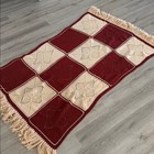 Vintage Handmade Crochet Afghan Throw Blanket Red Cream Granny Square Fringe