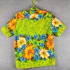 Sears Vintage Green Blue Orange Bright Floral Barkcloth Hawaiian Shirt M 70 s