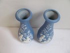 Unbranded Jasperware-cream On Pale Blue- Set Of 2 Bud Vases 5 3 8 - Stamped 2053