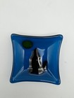 Fused Glass Art Trinket Dish Blue 4    Square Wolf Howling Moon Handmade Ashtray