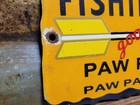 Vintage Paw Paw Bait Porcelain Sign Old Fishing Lures Tackle Shop Indian Arrow