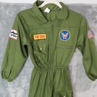 Dress Up America Top Gun Flight Suit Costume Kids Medium 8-10 Green Usaf Pilot