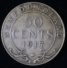 1917 - C Newfoundland Sterling Silver 50 Cents  Ww1  Free Us Shipping