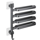 Swivel Towel Rack 4 Arm Towel Bar Wall Mounted With Hooks For Bathroom Black  