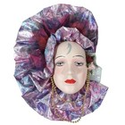 Vintage Art Nouveau Clay Mask Face Purple Brocade Woman  Lady Mask Wall Hanging