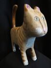 Vtg  Primitive Folk Art Hand Carved Tabby Cat Signed Ted Nichols 6 3 4  1993