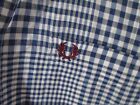 Fred Perry Blue White Checked Logo Cotton L s Button Front Size Large